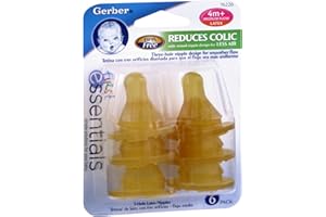 GERBER First Essentials by NUK Latex Baby Bottle Nipples, 6 Pack