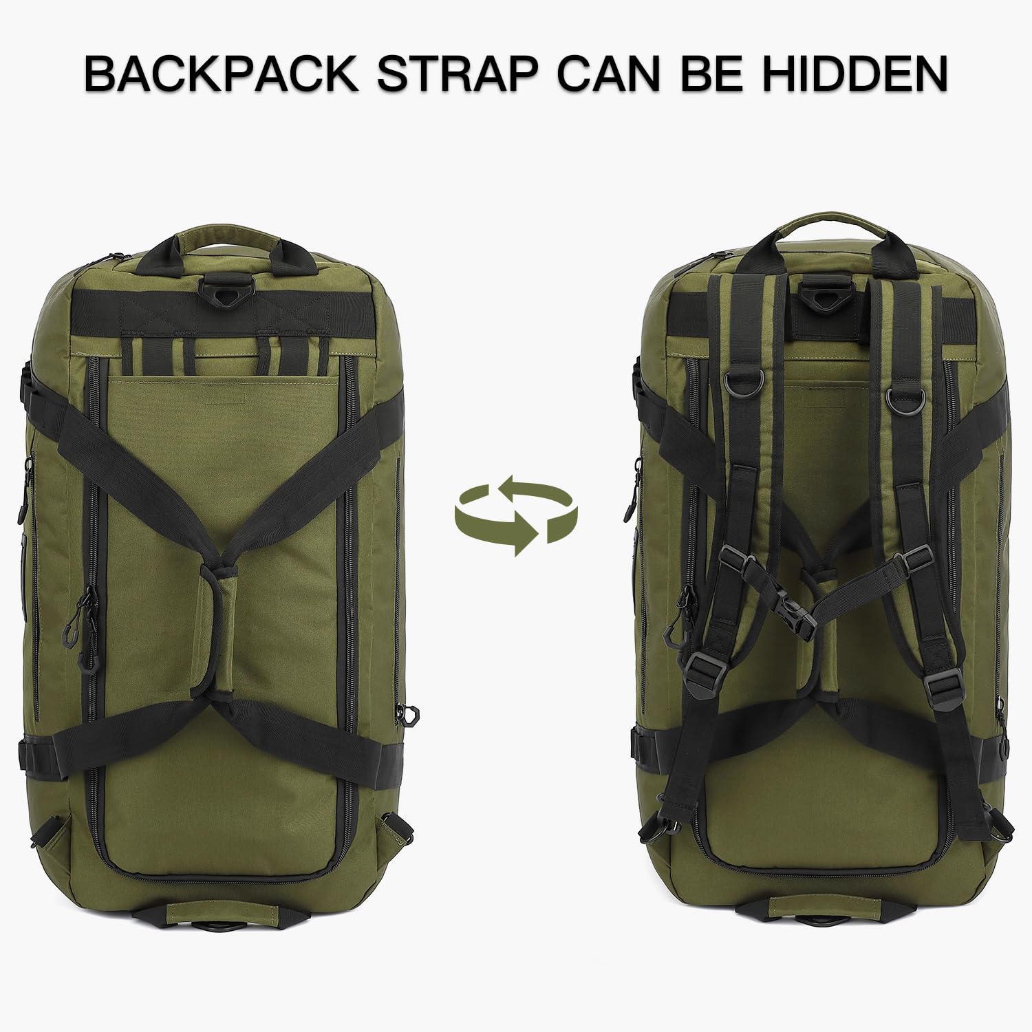 TUGUAN Reisetasche Groß XL Weekender Reise-Rucksack für Herren Damen Wasserdicht Extra großes Gepäck Handgepäck Tasche für Urlaub Camping Sport Duffel Bag 100 Liter, Grün 4