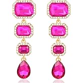 Met-edianger Vintage Rhinestone Drop Dangle Earrings Statement Crystal Dangling Earrings Rectangle Teardrop Chandelier Earrings for Women