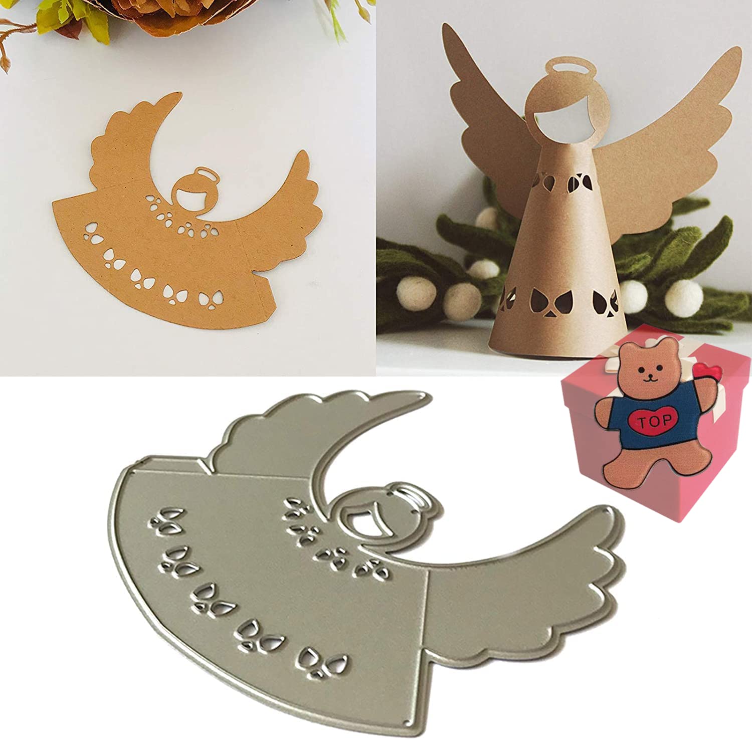 Angel Cutting Dies for Card Making，Angel Cutting Dies Cut Stencils for DIY Scrapbooking Photo Album Decorative Embossing Paper Dies for Card Making Templated+Cute Brooch Pin