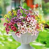 YGbridge Artificial Flowers for Outdoor, 12 Bundles Fake Outdoor Plants, UV Resistant Faux Silk Flowers for Outside Porch, Window Box, Home Decor (12, Mixed 6 Colors)