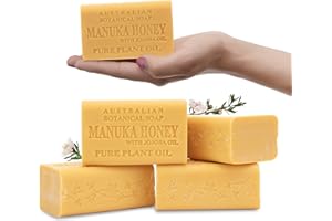 Australian Botanical Soap Manuka Honey with Jojoba Oil 6.6 OZ Luxury Soap Bars Enriched with Shea Butter Suitable for Men, Women and All Skin Types, Pack of 4