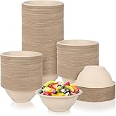 zandfelo 100 Pcs 8 oz Disposable Paper Bowls, Heavy-Duty Thick Natural Bagasse Bowls, Biodegradable Natural Paper Containers for Salad, Sauce, Soup, Pasta and Dessert