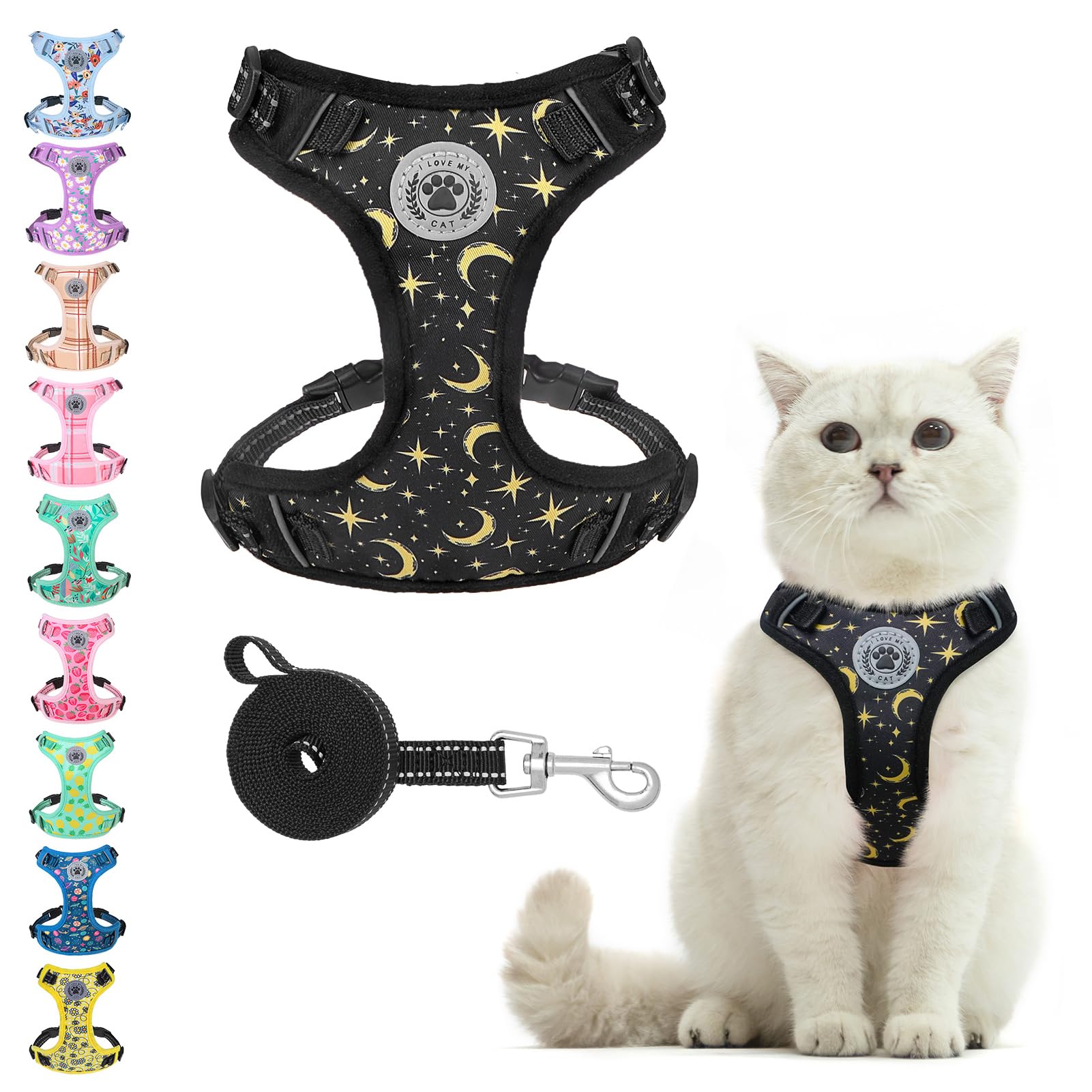 Photo 1 of BEAUTYZOO Cat Harness and Leash Set for Walking Escape Proof, Neck Release Adjustable Harness for Kitten Puppy Small Medium Large Cats, Soft Cute Easy Control Small Cat Harness for Cats Boy and Girls