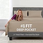Deep Pocket King Size Sheets 21' Oversize King Bed Sheets with Deep Pockets [4 Piece Set] Oversize Flat Sheet, Fitted Sheet, 2 Zippered Pillowcases 18'23' Taupe