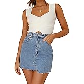 Fashionme Women's 2025 Trendy Vneck Wrap Crop Tops Criss Cross Wide Straps Knit Tank Tops Slim Fit Cami Shirts