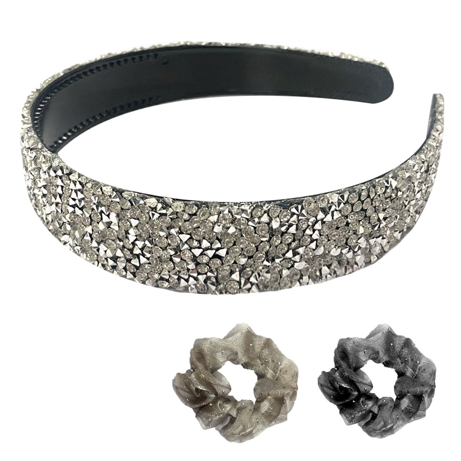 1 Diamond Headband and 2 Large Intestine Hair Ties, Wide-Brimmed Thick Hair Clips, Mesh Hair Ties, High Elastic Hair Rope Accessories, Suitable for Parties, Gatherings, Birthdays and Holiday Gifts