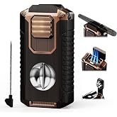 5-in-1 Torch Lighter with Tool, Punch, Holder and Draw Enhancer Tool, Triple Windproof Jet Flame, Refillable Lighters with Accessories, Cool Lighter Gifts for Men, Butane Lighter for Candle, Travel
