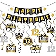 LINGTEER Happy 12th Birthday Swirls Streamers Set - Happy Birthday Banner,Cheers to 12th Birthday Twelve Years Old Bday Party Hanging Backdrop Decorations.