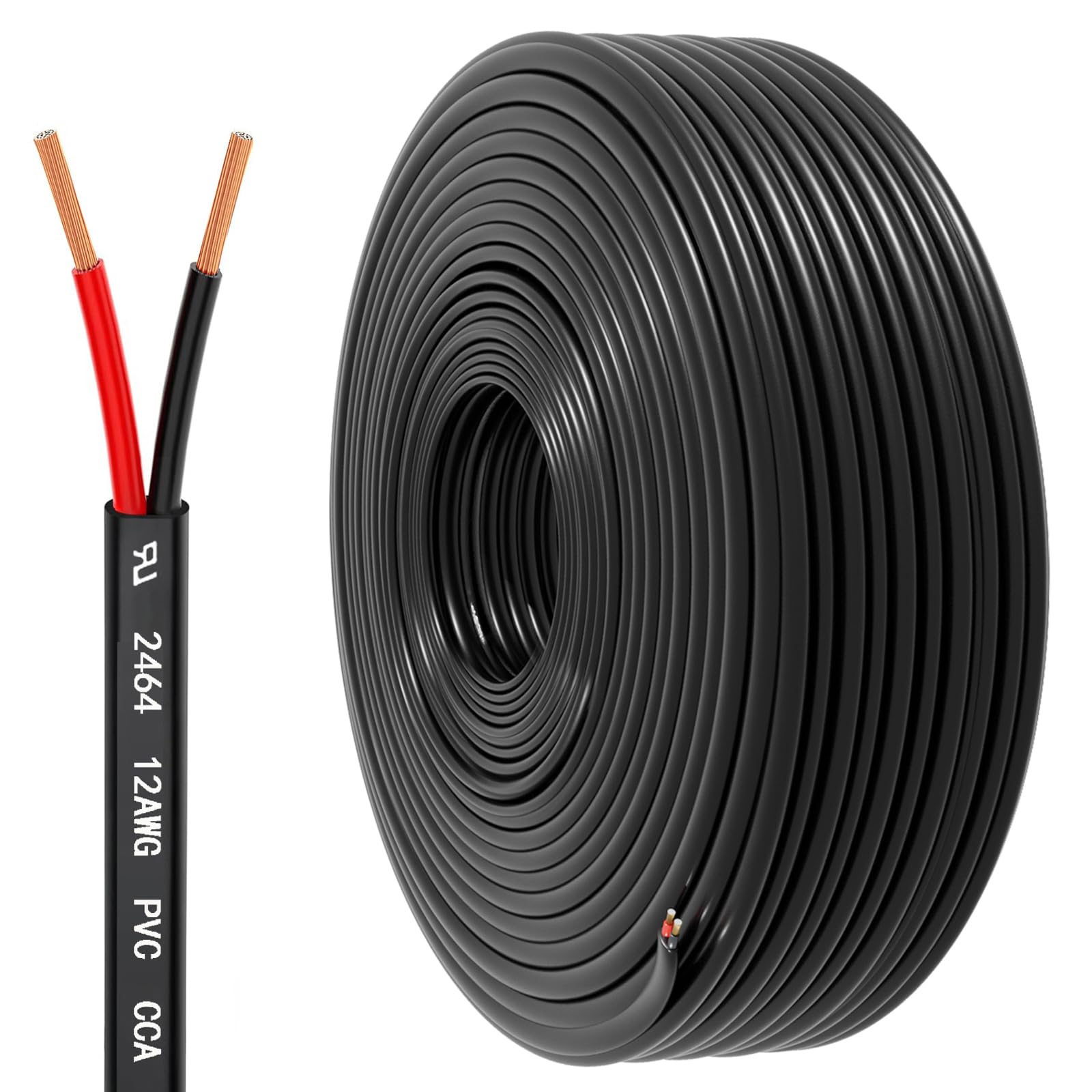 Photo 1 of 12 Gauge Wire 2 Conductor Electrical Wire, 12 AWG 3.3mm² Wire PVC Cord, 12V/24V DC Low Voltage/Copper-clad Aluminum(CCA)/Flexible/2 Wire for Automotive Wire LED Strips Lamp Lighting Marine(9.2M/30FT)