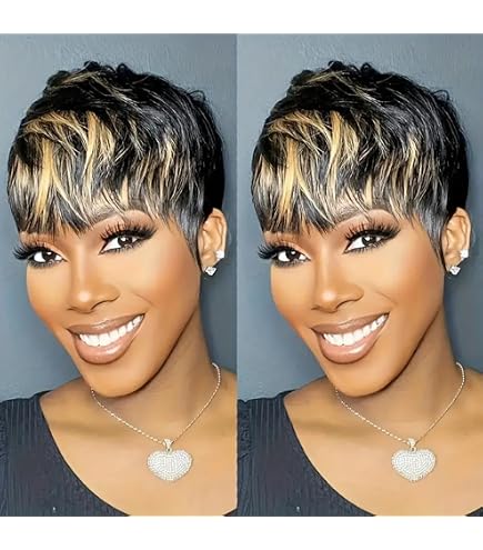 Amazon.com : LEOSA Short Bob Blonde Pixie Cut Wig with Bangs  display picture 2