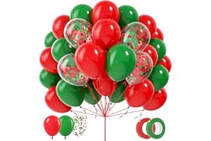 ADOINBY Red and Green Balloons, 80Pcs 12inch Christmas Red Green Latex Balloons Confetti Balloons with 1 Ribbon for Christmas Birthday Baby Shower Wedding Graduation Party Decorations