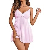 Avidlove Women Nightgown Sexy Sleepwear Lace Chemise V-neck Modal Babydoll Lounge Dress