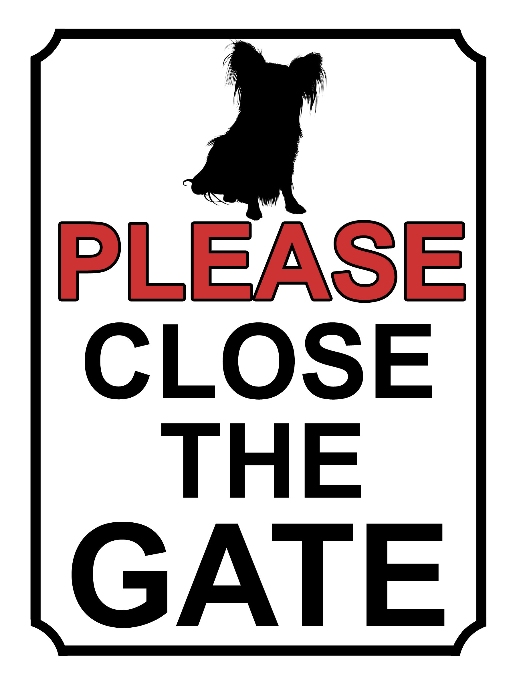 SHAWPRINT PLEASE CLOSE THE GATE DOG THEME METAL SIGN 267MM X 200MM (427H1L) LARGE 10" X 8"