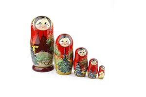 Heka Naturals Church Nesting Dolls | All Natural Wooden Matryoshka Doll Set of 5 (7 Inch) - Traditional Babushka Home Decor, Wooden Stacking Dolls, Vintage Handmade Shape