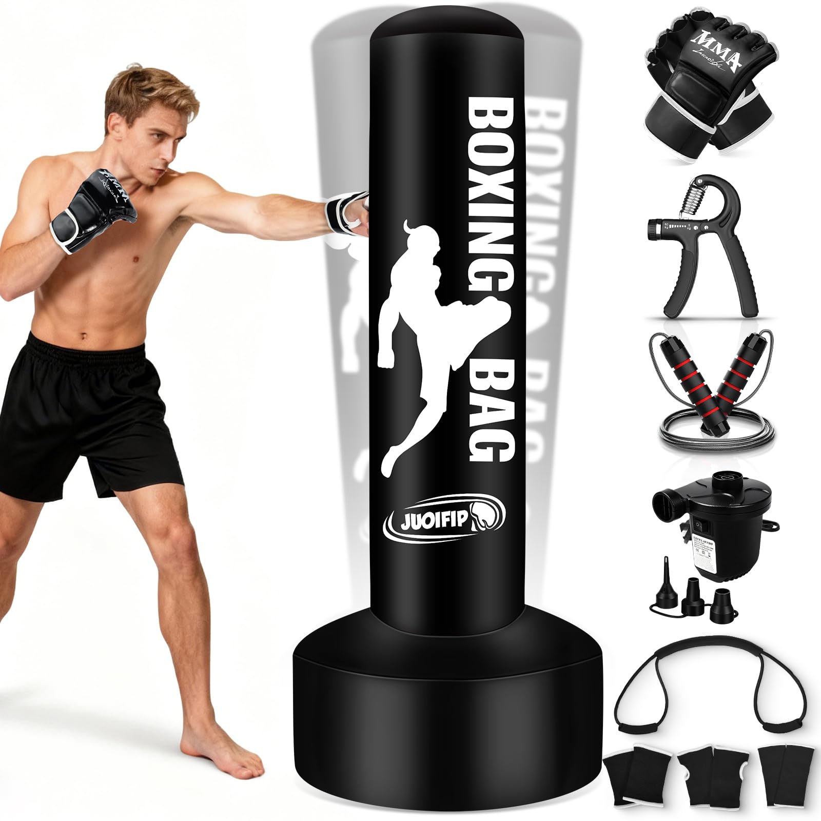 Photo 1 of Freestanding Punching Bag for Adults, Boxing Bag with Stand Kicking Bag with Boxing Gloves, Electric Air Pump, Rope, Exercise Band and Accessories, Adult Kickboxing Bags for Beginners Training MMA