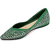 Women's Flats Rhinestone Pointed Ballet Flats Comfortable Soft Memory Foam Insole for Women Sparkle Elegant Dress Shoes Green 6