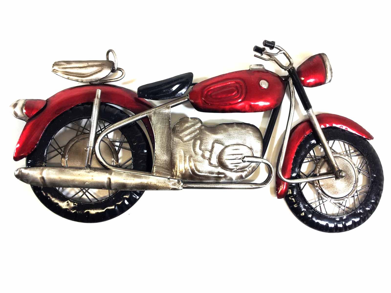 New - Contemporary Metal Wall Art Decor Sculpture - Smal Red Motorbike