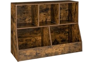 DINZI LVJ Toy Storage Organizer, Kids Bookshelf, Wood Toy Storage Cabinet, 5 Cubby Children Bookcase, 39.4" L Toddler Book Shelf for Playroom, Living Room, Nursery, Hallway, School, Rustic Brown