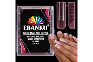 Poly Gel Dual Nail Forms for Finger and Toes, EBANKU Long Square Pink Flat Nail Molds Extension Tips Reusable for Women, 120Pcs 12 Sizes