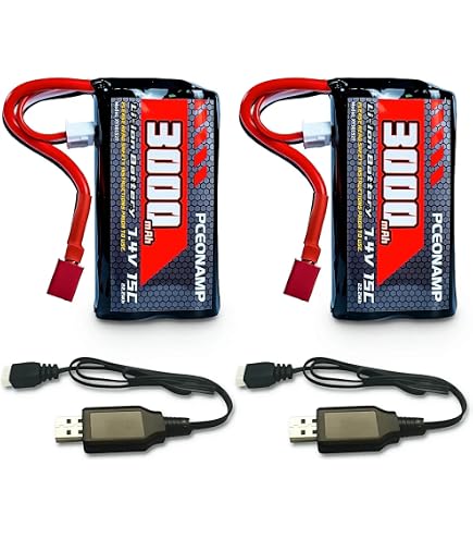 RoaringTop Batteria Li-Ion 7.4V 2000mAh 2S Con Connettore JST E 2 Cavi USB Per Auto, Elicotteri E Barche RC - 3
