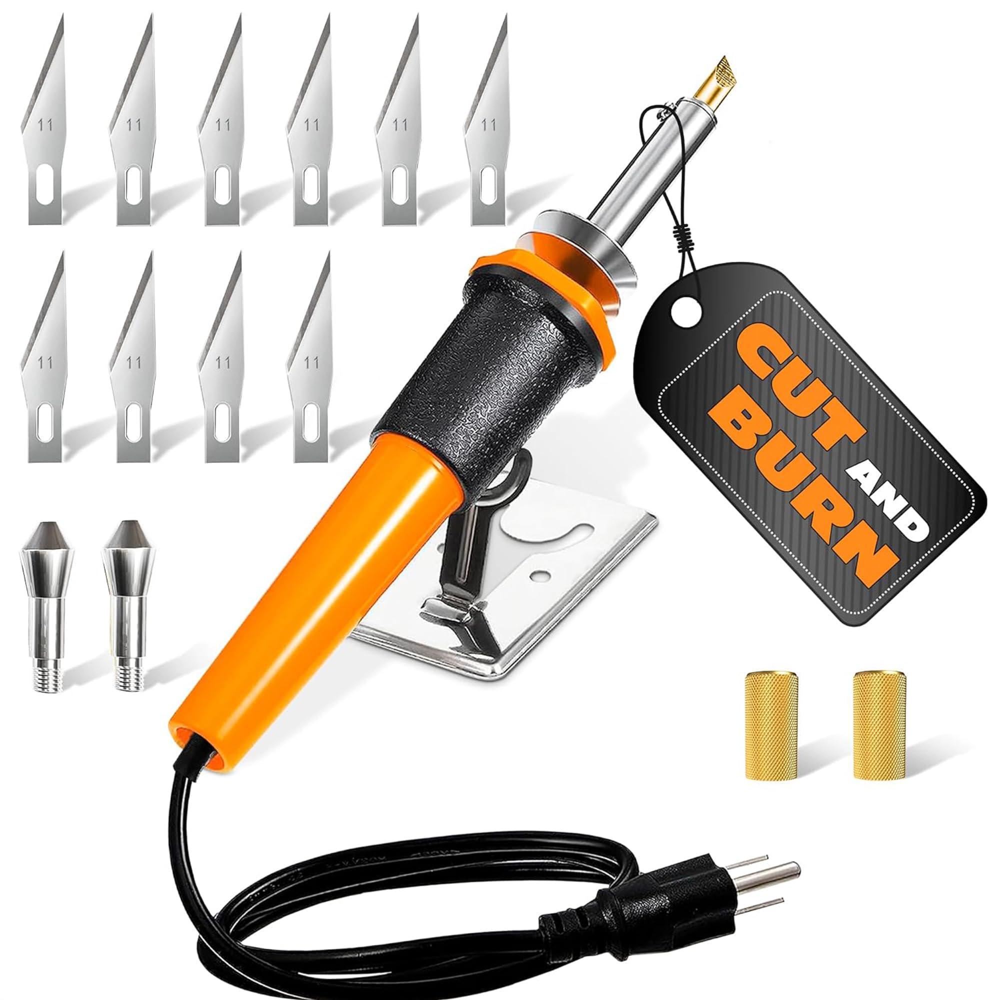 Photo 1 of Electric Hot Knife - Hots Knives Cutting Tool Reliable Easy to Use Hot Knife Plastic Cutter for Wood, Plastic, Crafts, Wires, 42,5" Cable, 10 Blades, 2 Blade Holders & 1 Wood Burning Tip Included