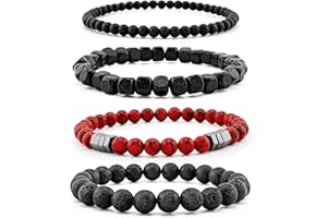 Lameybrt Men’s Bracelet Set Multi - Tiger Eye/Matte Agate/Lava Rock Gifts for Birthday/Anniversary/Christmas