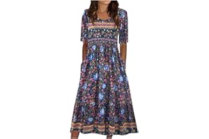OIOLOYJM Bohemian Dress for Women Plus Size Boho Mid Length Maxi Emily Charm Peasant Spring Summer Dresses for Women 2024