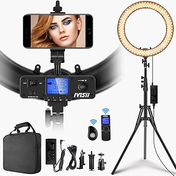 luz de anillo con mando a distancia inalambrico ivisii 19 pulgadas led anillo de luz con pantalla lcd temperatura de color ajustable 3000 k 5800k con
