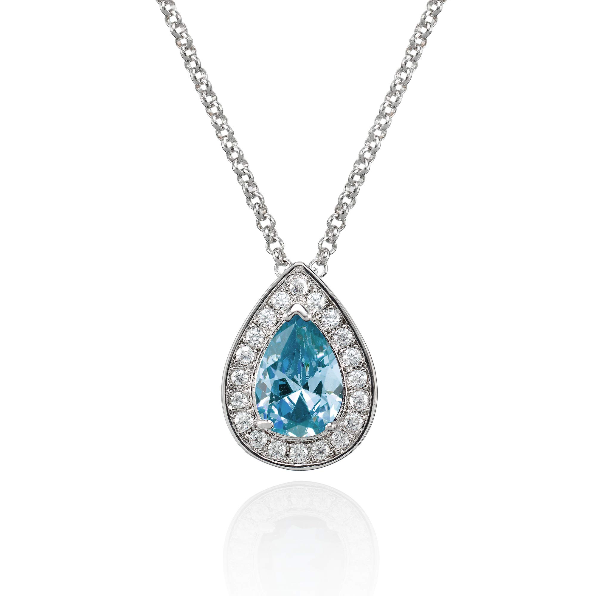 namana Teardrop Pendant Necklace for Women. Light Blue Pendant Necklace with a Pear Shaped CZ Gemstone. Coloured Gemstone Necklaces for Women with Gift Box.