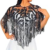 EVILD Women's Sequin Shawls Black Shawl and Wrap 1920s Outfits for Evening Dresses