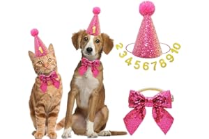 IDOLPET Dog Cat Birthday Hat Dog Cat Girl Boy Birthday Party Hat with Cute Bow Tie for Small Medium Puppies Dogs Cats Dog Wedding Collar Outfit (Pink)