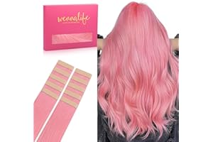WENNALIFE Tape in Hair Extensions Human Hair Peach Pink Tape in Extensions, 10pcs 25g 14 inch Remy Invisible Tape Ins Straight Colored Soft Real Human Hair Tape in Extensions Refill Set Extensions