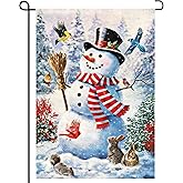 Winter Snowman Garden Flag 12x18 Vertical Double Sided Christmas Cardinal Bird rabbit Berry Holiday Winter Yard Flag for Outdoor Outside Patio Lawn Farmhouse Farmland Holiday Decoration