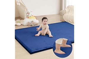 HULOO SLEEP Baby Play Mat for Floor,1.3" Thick Memory foam Tummy Time Mat,Soft Coral Velvet Nursery Rug,Extra Large Non Slip Crawling Mats for Toddlers,Infants,kids,Yoga,Tatami Style for Living Room(Royal Blue)