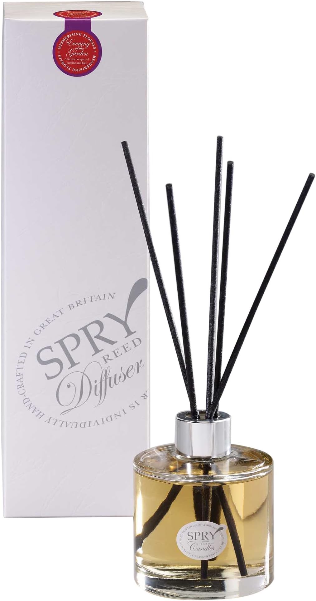 spry Candles Classic Clear Bottle Reed Diffuser, Evening in The Garden