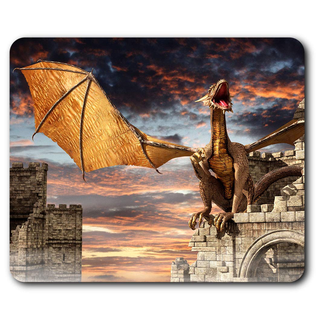 Comfortable Mouse Mat - Dragon Castle Fantasy Art 23.5 x 19.6 cm (9.3 x 7.7 inches) for Computer & Laptop, Office, Non-slip Base - RM14091