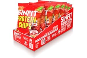 SinFit Protein Chips, 20g Protein/Bag, 50g-Bag, High Fiber, Low Carb, Gluten Free, Pizza 7/box (7 Bags, Ketchup)