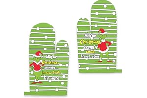 SAUKORE Grinchs Christmas Kitchen Decor, Funny Christmas Oven Mitts, 2Pcs Grinchs Oven Mitts Pot Holder Hot Pad, Heat Resistant Farmhouse Hot Potholders, Cookie Bag Kitchen Cooking Baking BBQ Gloves Gift
