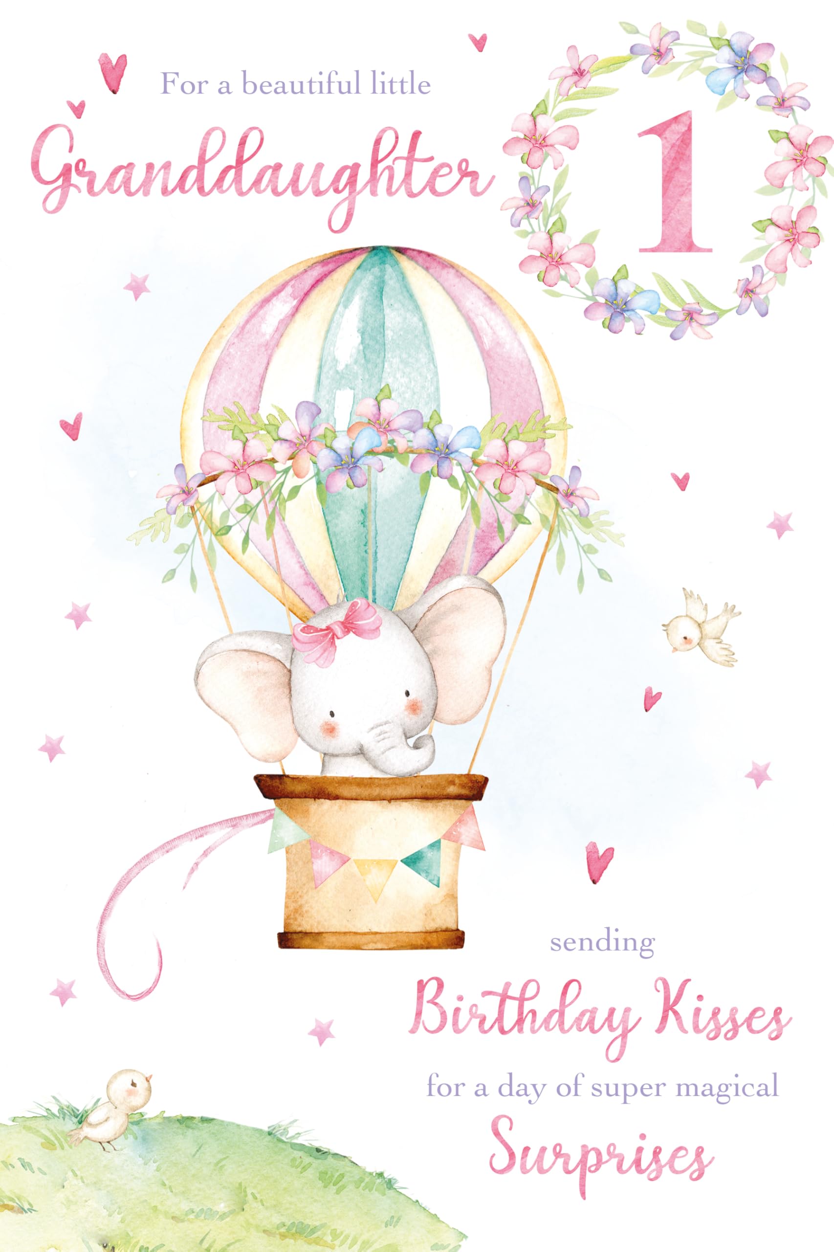 Jelly Beans from The Heart (PR-206225) Granddaughter First Birthday Card - Age 1 - Hot Air Balloon - Flitter Finish