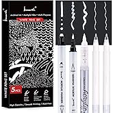 Brusarth White Pens Set, 5 Pack, 1mm White Gel Pens, Dual-Tip Acrylic Paint Pen, Brush Tip Acrylic Markers for Black Paper Dr