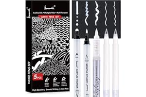 Brusarth White Pens Set, 5 Pack, 1mm White Gel Pens, Dual-Tip Acrylic Paint Pen, Brush Tip Acrylic Markers for Black Paper Drawing, Sketching, Illustration, Card Making, Bullet Journaling