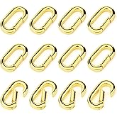 Qoroos 12 PCS 18K Gold Plated Carabiner Clasps and Closures for Clip for Jewelry Making Bracelet Necklace Oval Connector Jewelry Spring Clip Clasps for DIY Making Keychains