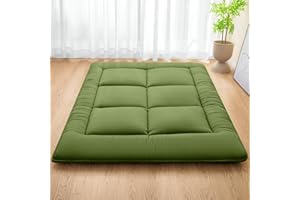 MASVIS Japanese Futon Floor Mattress - Thicken Sleeping Pad, Foldable & Portable Roll Up for Camping, Army Green, Full