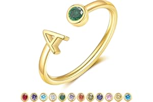 ZNBOH Gold Birthstone Initial Rings for Women Non Tarnish Dainty 14K Gold Plated Adjustable Letter Ring for Teen Girls Stackable Cute Thumb Pinky Fashion Unique Open Simple Birthday Gifts Jewelry