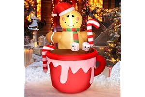 XIHEIMA 5FT Christmas Inflatable Outdoor Decoration, Gingerbread Man in Coffee Mug Blow Up LED Light Christmas Inflatables Yard Decorations with Build-in LEDs for Indoor Outdoor Garden Party Lawn Xmas Decor