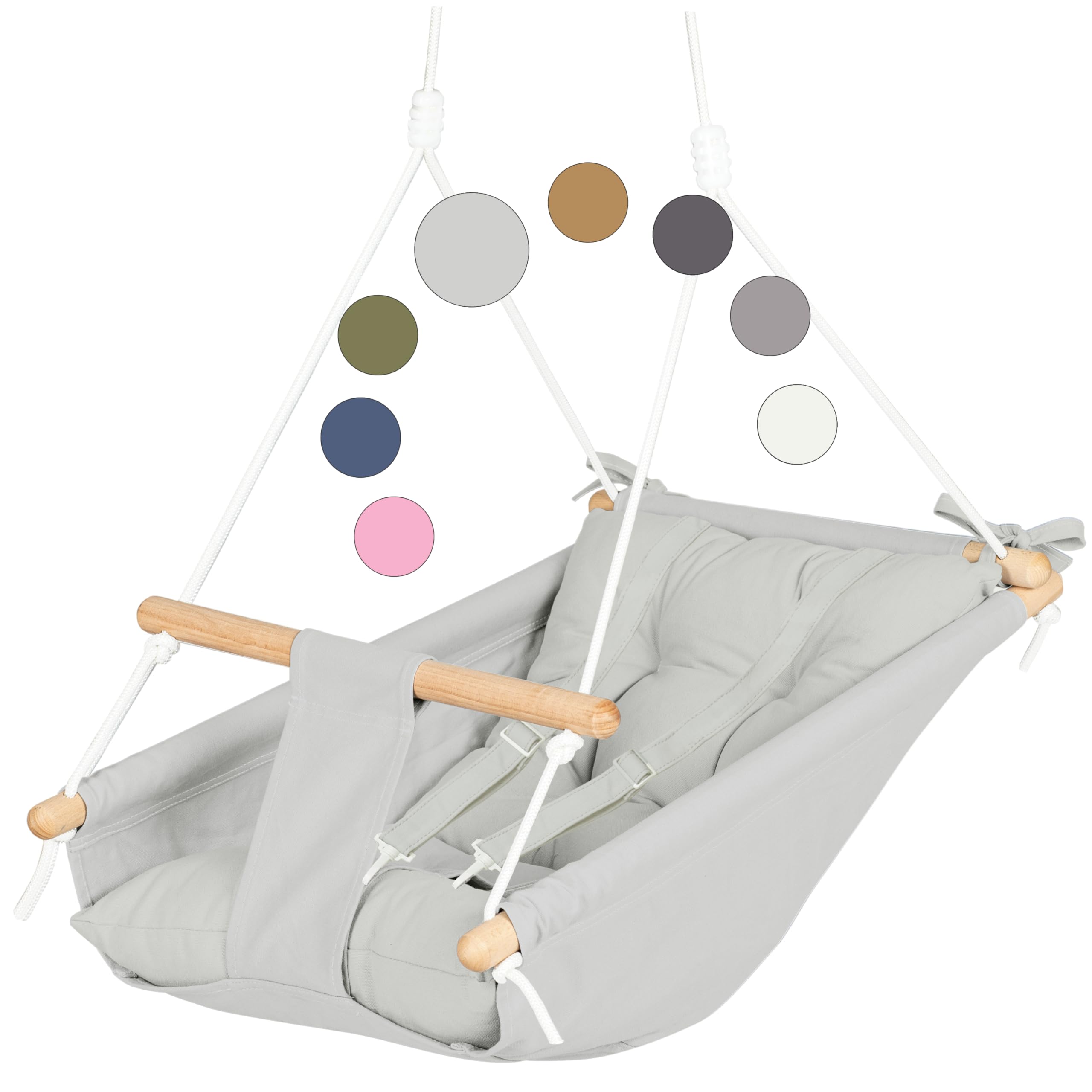 Photo 1 of CaTeam Canvas Toddler Swing – Indoor/Outdoor Hanging Chair for Patio & Playroom with Safety Belt – Wooden Baby Seat for Ages 12+ Months – Gray