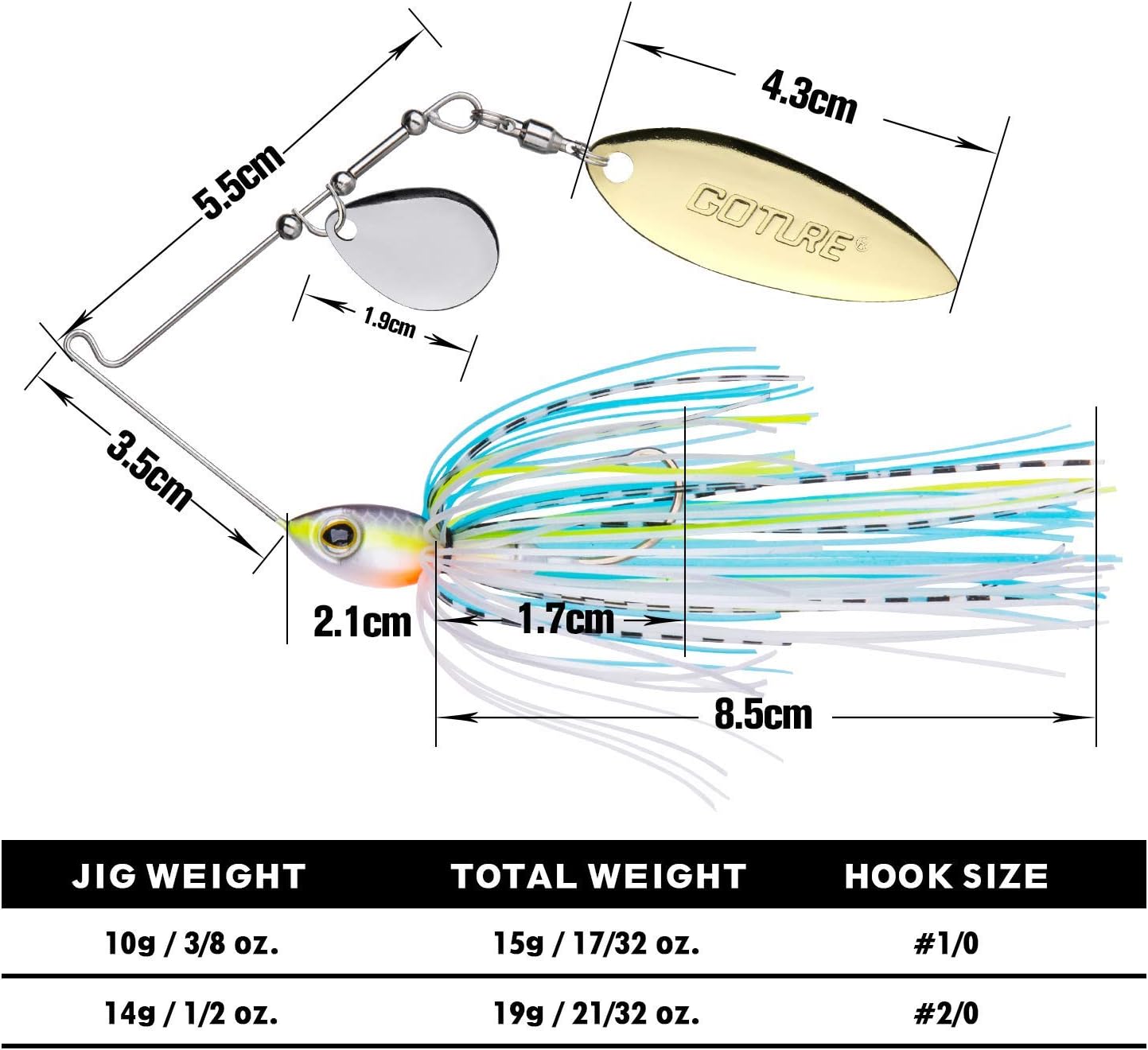 Goture Spinner Baits Chatterbait for Bass Micro Fishing Lures Kits Rooster Tail Buzz Bait Blade Buzzbait Weedless Spinnerbait Salmon Spinners Fishing Jigs for Freshwater 1/2 oz (1pcs Color3) : Sports & Outdoors