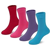 4-Pack Combed Cotton Viscose Kids Casual Socks Cool Crew Fashion Neon & Solid Colors Dress Socks Elastic Fit for Girls Boys