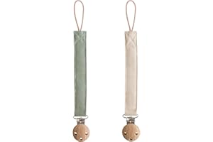 mushie Linen Baby Pacifier Clip Holder | Soft Fabric Strap, 2-Pack (Olive/Shifting Sand)